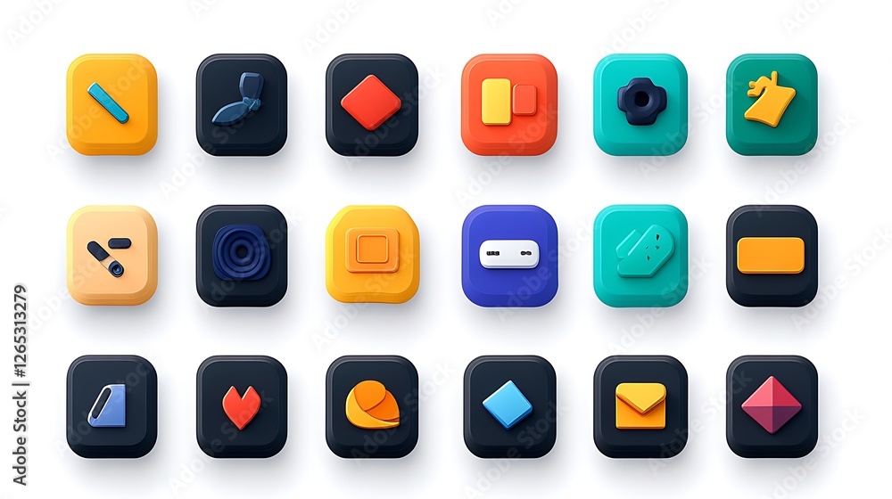 Vibrant 3D Rendered App Icon Set: Colorful Square Designs for Mobile Interface AI Generated Vibrant 3D Rendered App Icon Set: Colorful Square Designs for Mobile Interface AI Generated