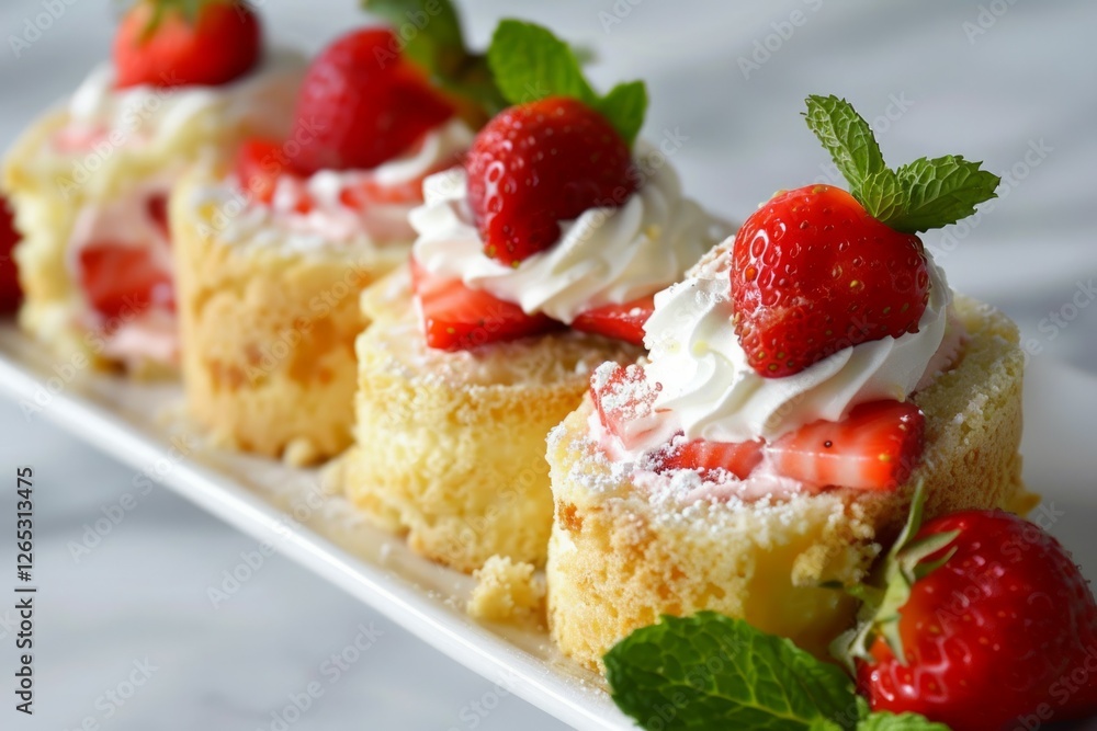 Strawberry shortcake with whipped cream garnish. Artificial intelligence image Strawberry shortcake with whipped cream garnish. Artificial intelligence image