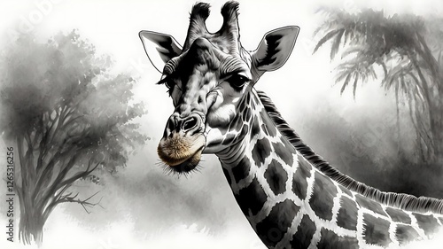  Hand drawn sketch illustration giraffe