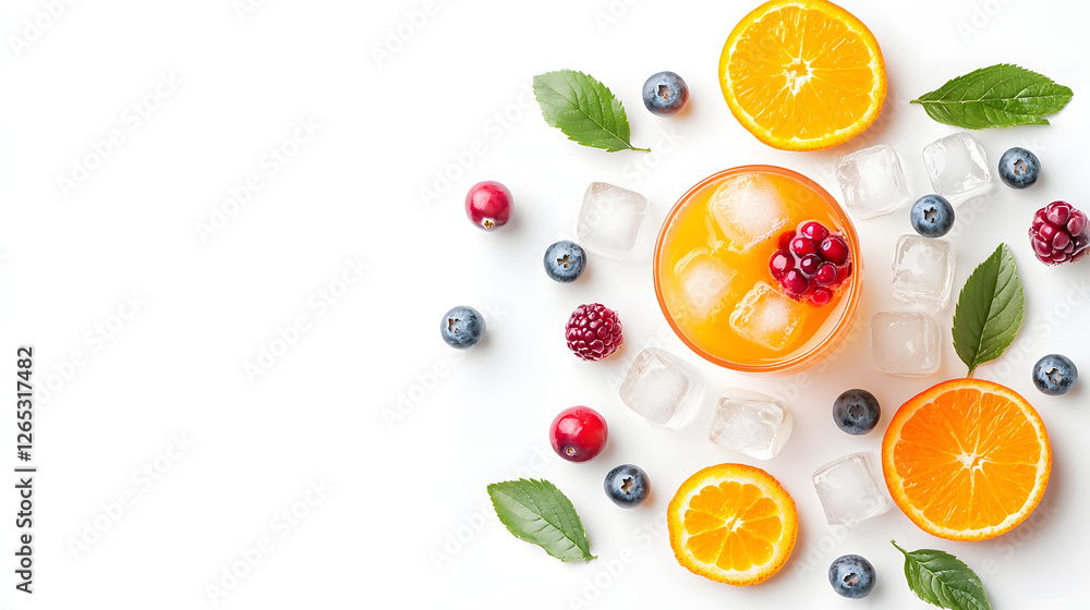 vibrant mocktail made with cranberry and orange, garnished with fresh berries and mint leaves, served with ice cubes. Perfect for refreshing summer drinks vibrant mocktail made with cranberry and orange, garnished with fresh berries and mint leaves, served with ice cubes. Perfect for refreshing summer drinks