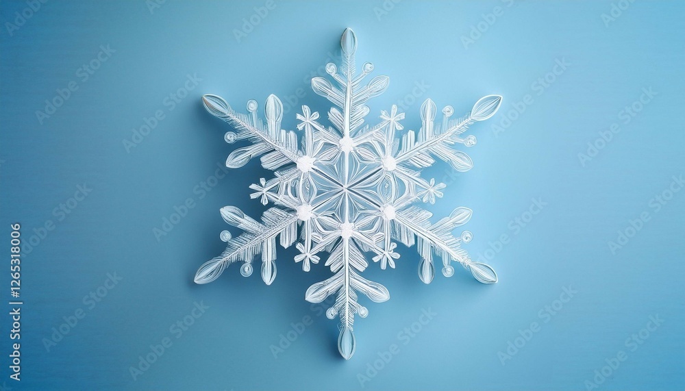 intricate white snowflake on soft pastel blue background intricate white snowflake on soft pastel blue background