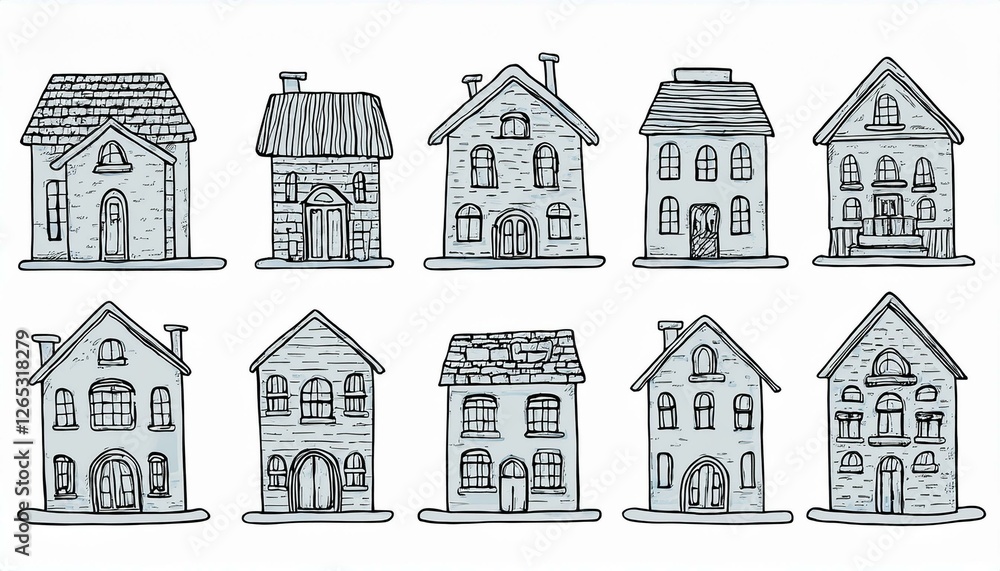 House doodle set. Hand drawn sketch style. House building with roof. perfect any project for home icon, village, city element. House doodle set. Hand drawn sketch style. House building with roof. perfect any project for home icon, village, city element.