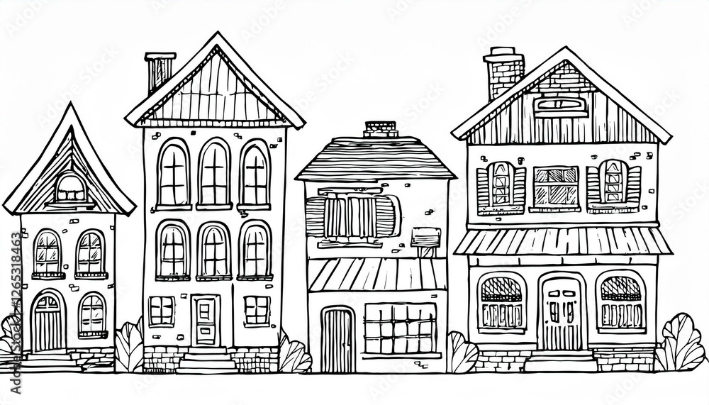 Obraz premium House doodle set. Hand drawn sketch style. House building with roof. perfect any project for home icon, village, city element.