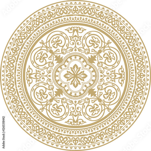 Vector golden round classic byzantine ornament. Circle, ring, border, Ancient Greece, Eastern Roman Empire frame. Decoration of the Russian Orthodox Church