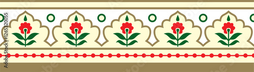Vector colored endless turkish national ornament. Seamless ottoman border, frame. Ethnic floral pattern of Seljuk Turks. Decoration of the Sultan's palaces