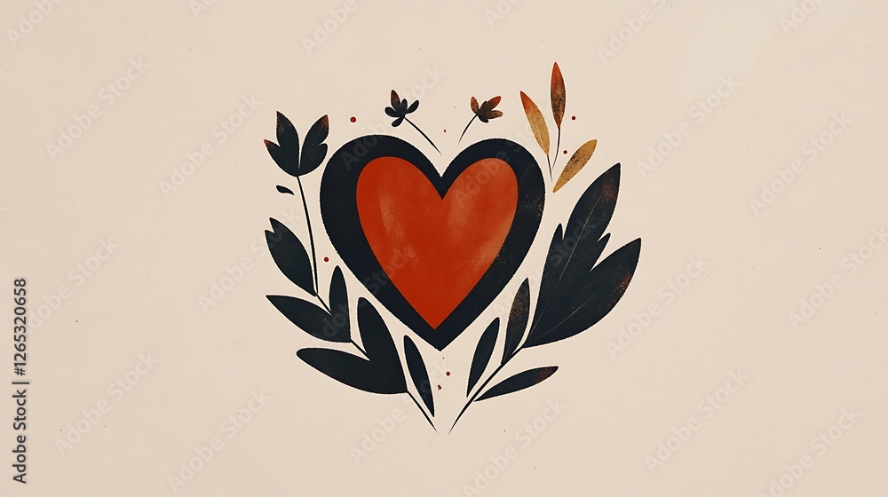 Red Heart Surrounded by Dark Floral Design Red Heart Surrounded by Dark Floral Design