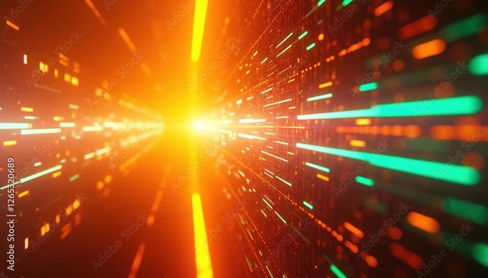 Naklejka premium Futuristic light beams and glowing trails in motion creating a tunnel effect with speed lines