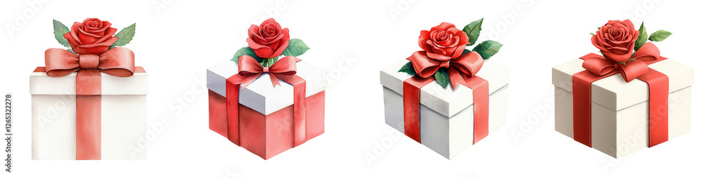 Obraz premium Elegant Gift Boxes with Ribbons and Roses for Special Occasions