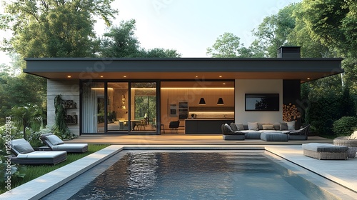 Wallpaper Mural Smart eco-home with automated ventilation system, solar integration, and seamless indoor-outdoor transition with copy space Torontodigital.ca