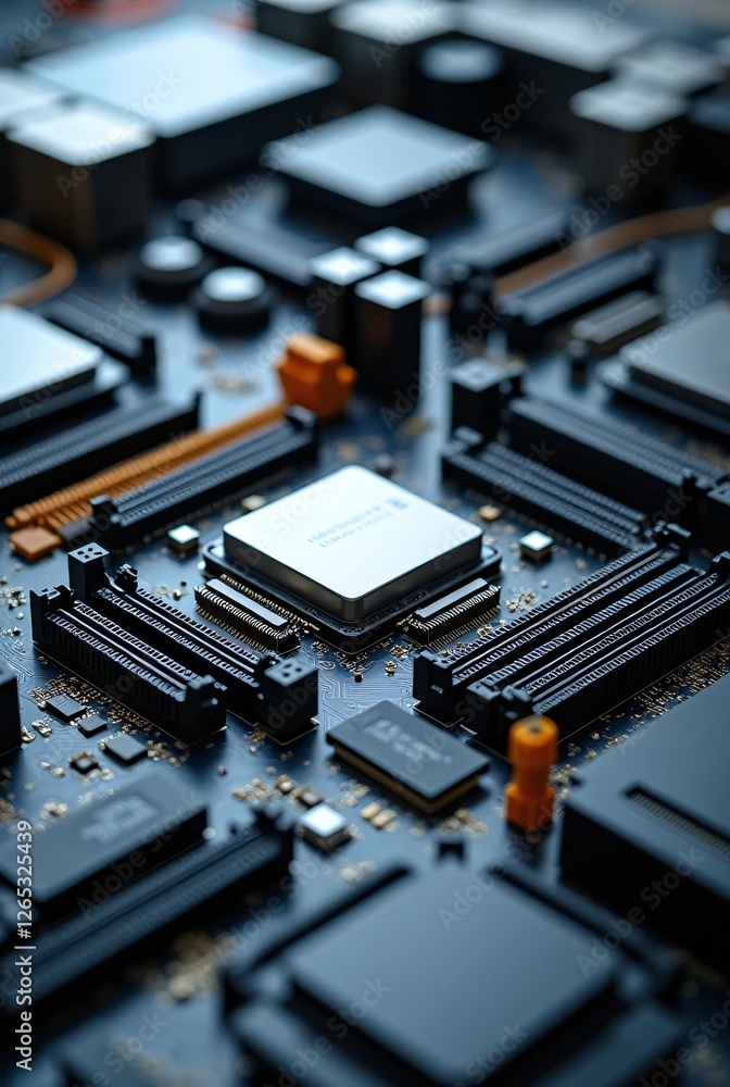 Close-Up View of a Computer Circuit Board with Multiple Components Close-Up View of a Computer Circuit Board with Multiple Components