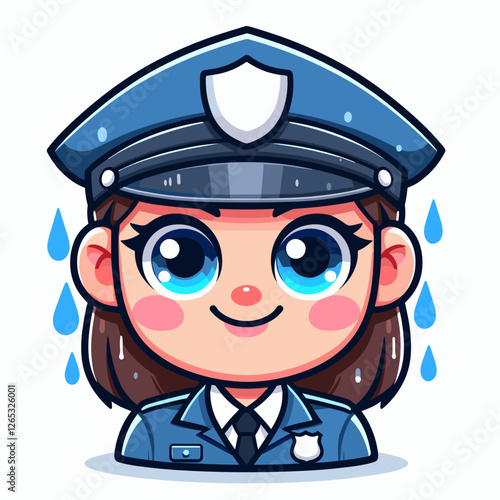 Smiling female police officer in uniform with raindrops