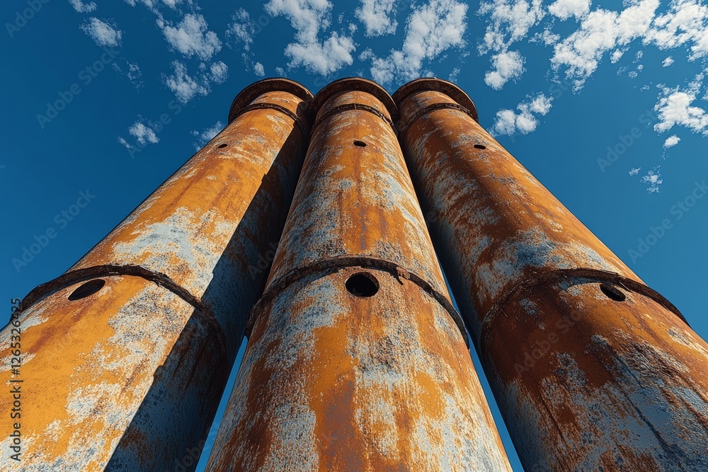 Tall industrial and old factory buildings. Generative AI Tall industrial and old factory buildings. Generative AI