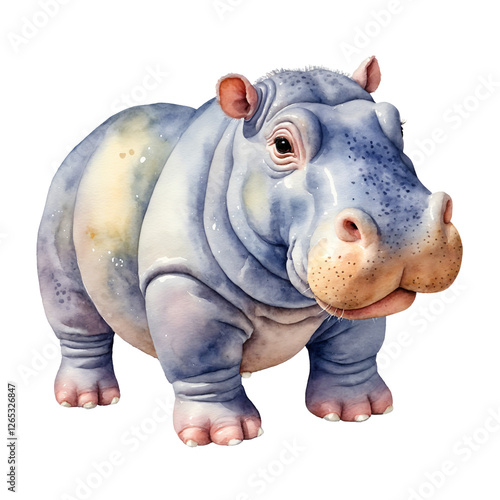 A cute Hippopotamus stuffed toy Illustration on transparent background.