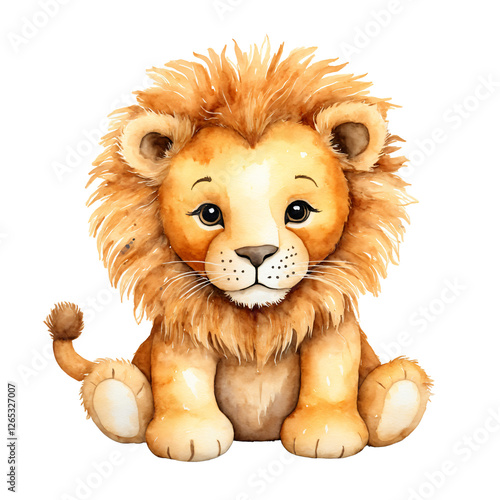 A cute Lion stuffed toy Illustration on transparent background.