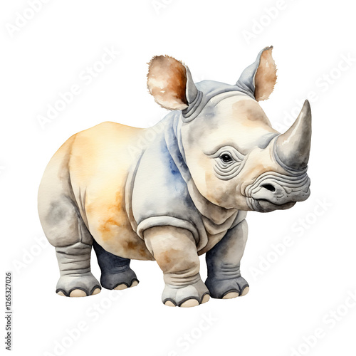 A cute Rhino stuffed toy Illustration on transparent background.