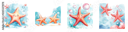 Playful Starfish in Water Surrounded by Tiny Bubbles and Creatures