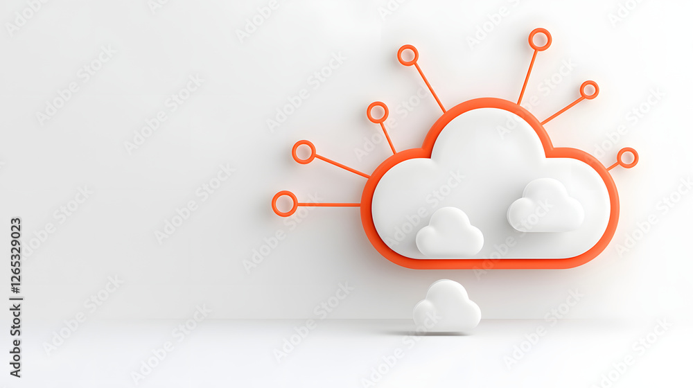 Cloud computing icon with interconnected nodes, representing technology and innovation. design features stylized cloud with smaller clouds, symbolizing data flow and connectivity