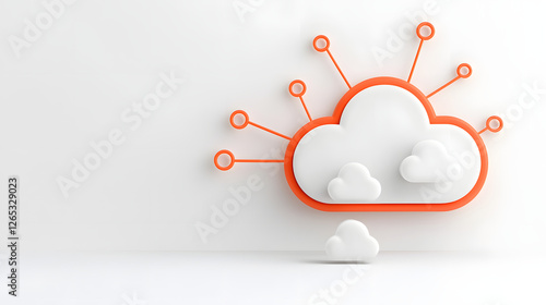 Obraz na płótnie Cloud computing icon with interconnected nodes, representing technology and innovation. design features stylized cloud with smaller clouds, symbolizing data flow and connectivity w salonie