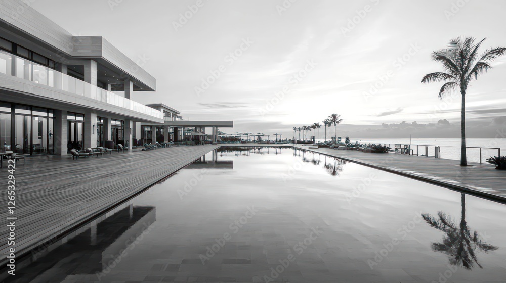 Luxury Resort Pool Ocean View Monochrome Luxury Resort Pool Ocean View Monochrome