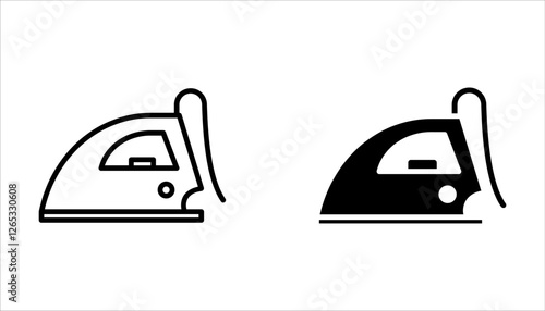 Iron icon set. Dry and steam iron vector icon. Laundry item symbol. Simple outlined design style.