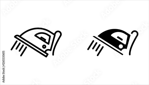 Iron icon set. Dry and steam iron vector icon. Laundry item symbol. Simple outlined design style.