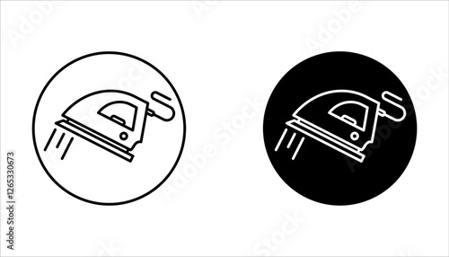 Iron icon set. Dry and steam iron vector icon. Laundry item symbol. Simple outlined design style.