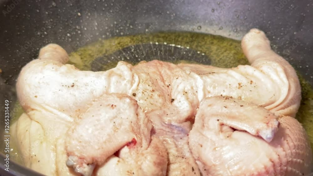 a man pan-frying tobacco chicken a man pan-frying tobacco chicken