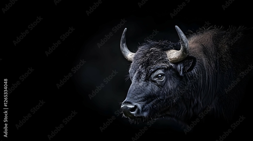 Dark Portrait of a Majestic Bison on a Black Background Dark Portrait of a Majestic Bison on a Black Background
