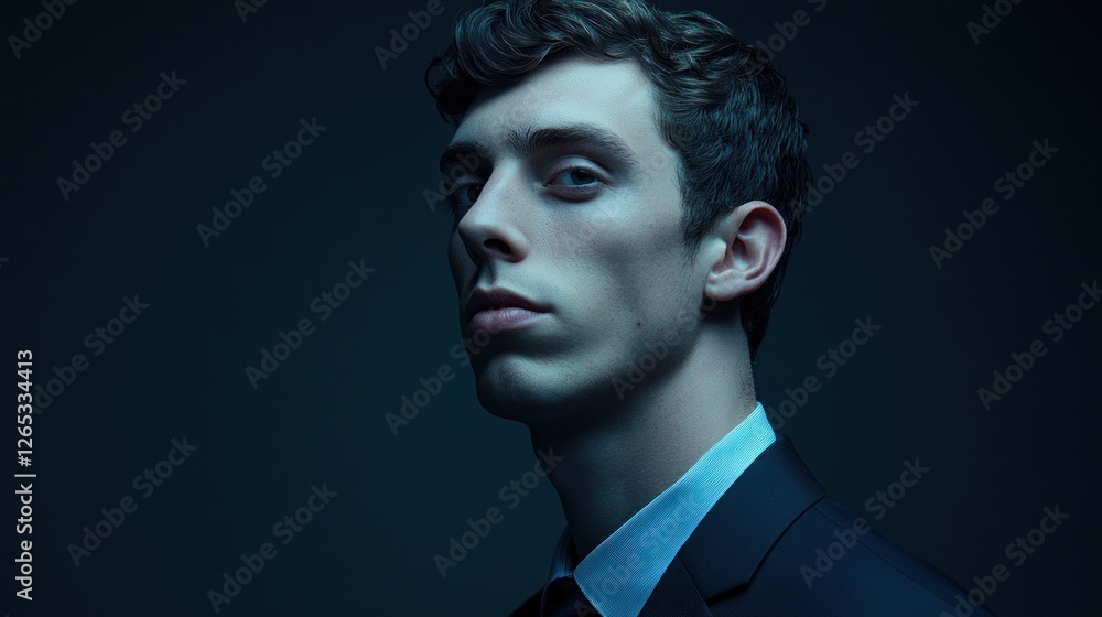 Young man, serious, studio, dark background, portrait Young man, serious, studio, dark background, portrait