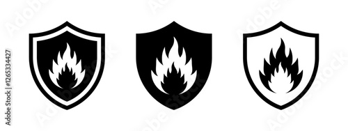 Fire shield icon set