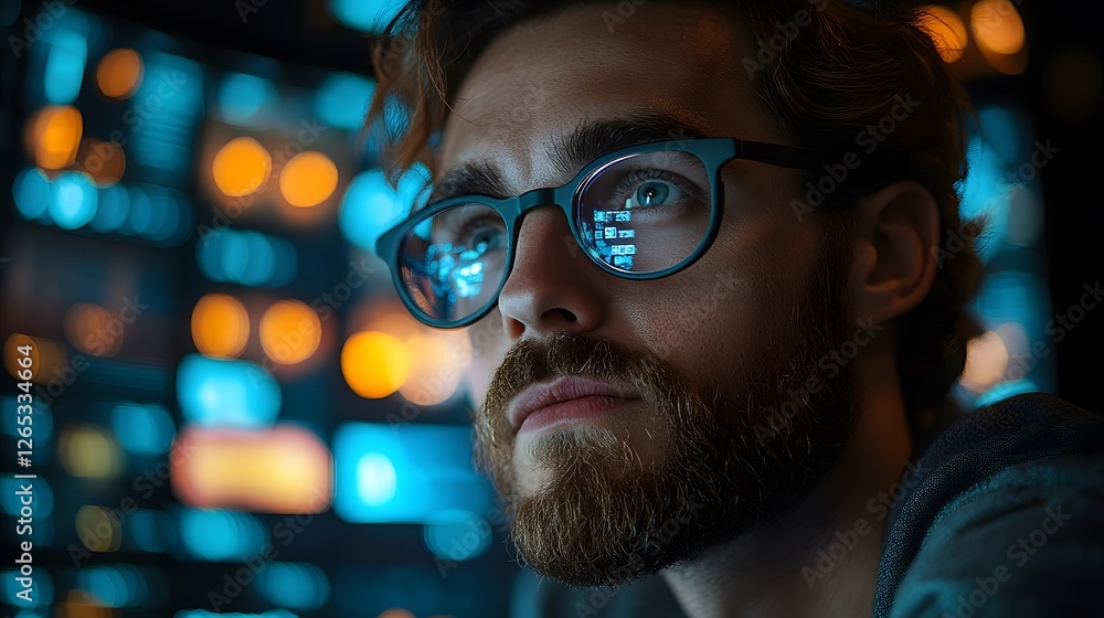 Business strategist using artificial intelligence for market research in a remote workspace with copy space Business strategist using artificial intelligence for market research in a remote workspace with copy space
