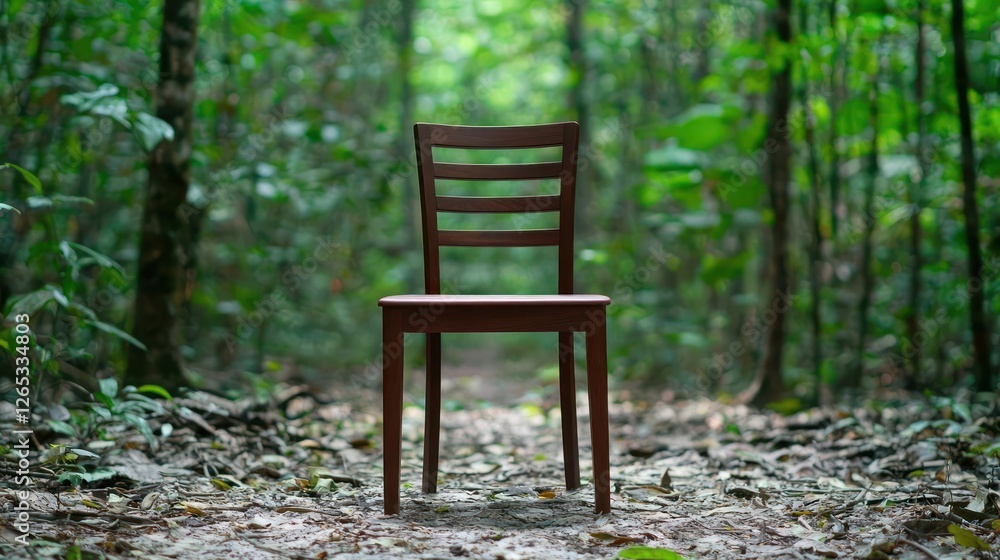 Empty Wooden Chair On Forest Path Empty Wooden Chair On Forest Path