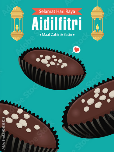 Hari Raya Aidilfitri background design with kuih raya. Malay means Fasting day celebration, I seek forgiveness, physically and spiritually.