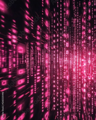Wallpaper Mural Digital matrix background with pink glowing binary code, vertical lines of numbers in the dark space, technology and digital world concept.  Torontodigital.ca