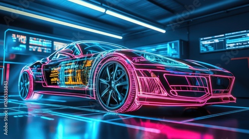 Futuristic car design, digital garage