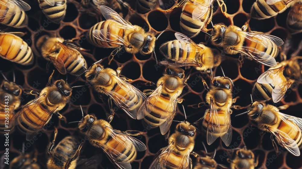 Crowded honey bee colony seamless closeup view.