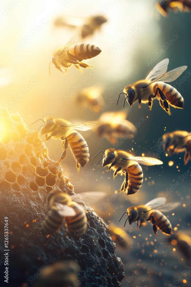 Fototapeta premium Crowded honey bee colony seamless closeup view.