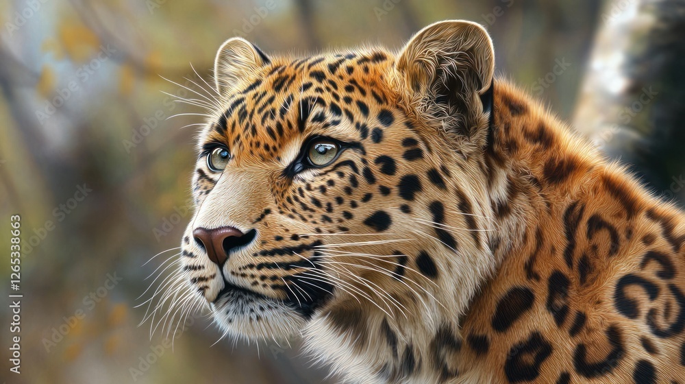 Obraz premium Leopard portrait, autumn forest, alert gaze, wildlife