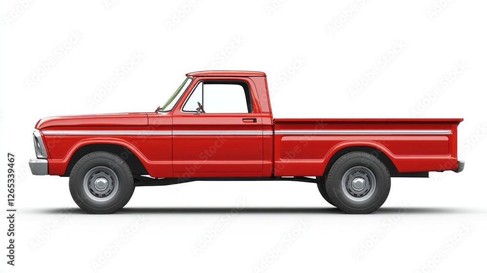 Red pickup truck, side view, white background, rural Red pickup truck, side view, white background, rural