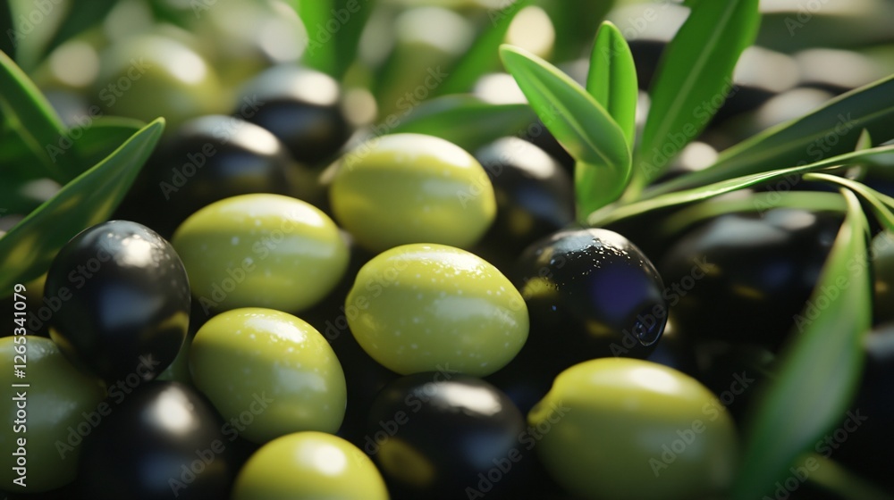 Close-Up Image of Assorted Green and Black Olives Close-Up Image of Assorted Green and Black Olives