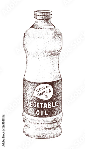 Vegetable oil in plastic bottle hand drawn illustration