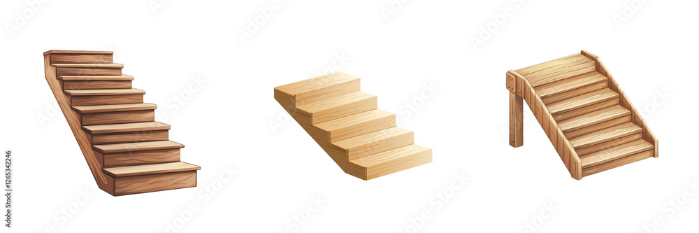Various Wooden Stairs Illustrations in Different Designs and Styles, isolated on transparent background. Various Wooden Stairs Illustrations in Different Designs and Styles, isolated on transparent background.