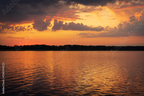Fototapeta Naklejka Na Ścianę i Meble -  Golden sunset on Lake Ros. Pisz. Masuria.
