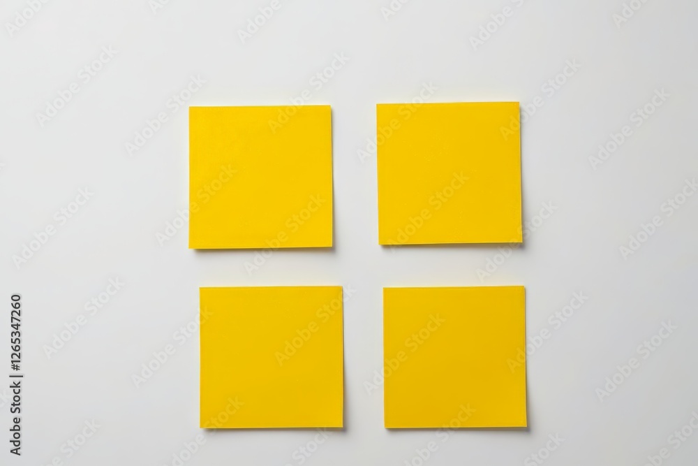 four square yellow pieces of paper are arranged on a white surface four square yellow pieces of paper are arranged on a white surface