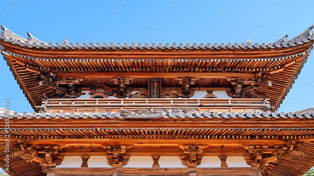 Japanese temple roof detail, sunny day, clear sky, peaceful background, tourism Japanese temple roof detail, sunny day, clear sky, peaceful background, tourism