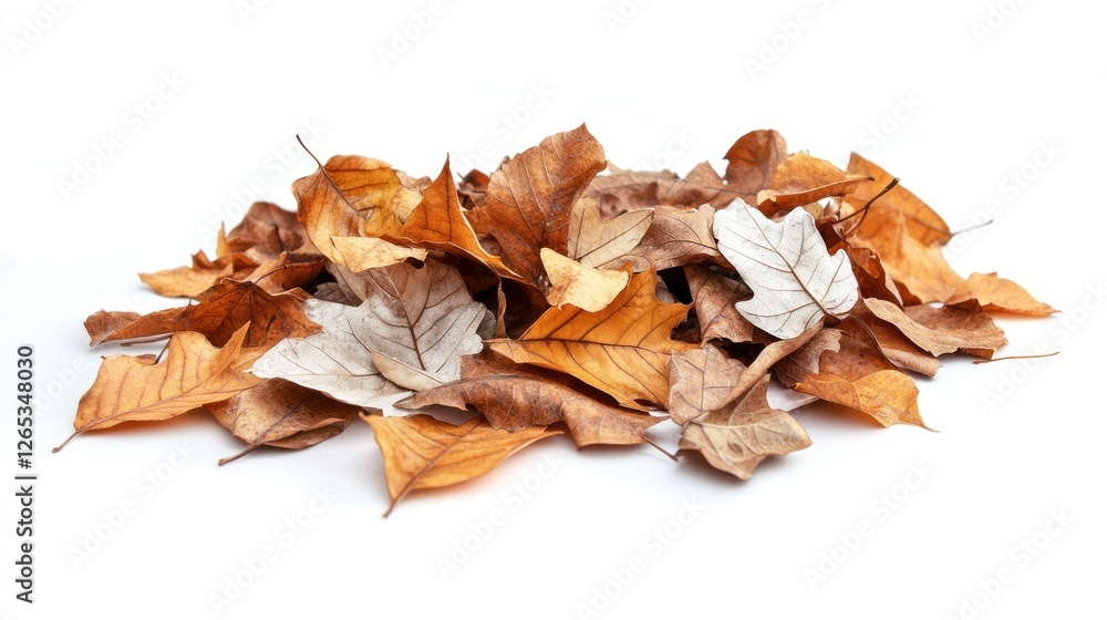 Autumn leaves pile, white background, nature scene, fall decor Autumn leaves pile, white background, nature scene, fall decor