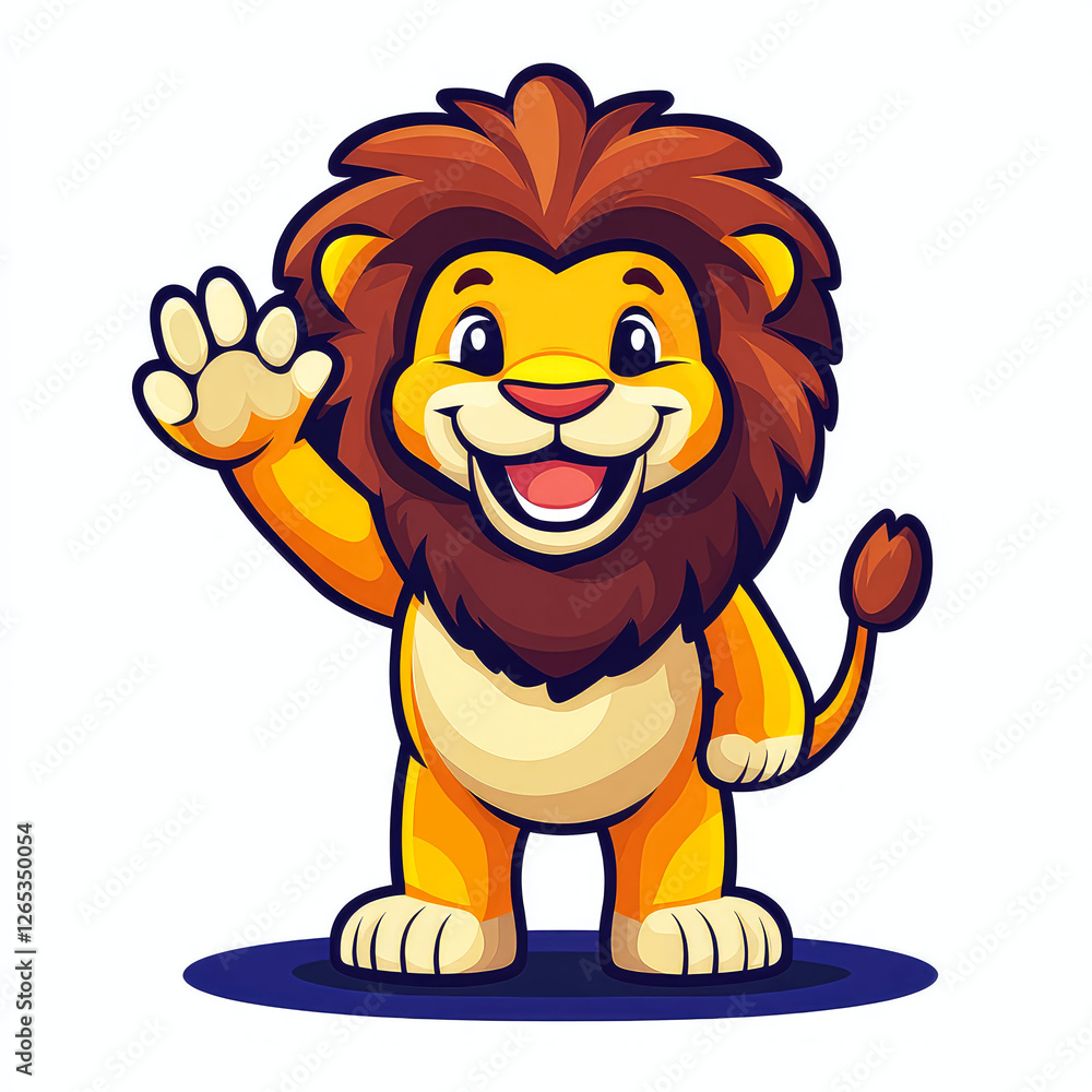 Adorable Cartoon Lion Cub Waving Hello: A Cute Wildcat Illustration Adorable Cartoon Lion Cub Waving Hello: A Cute Wildcat Illustration