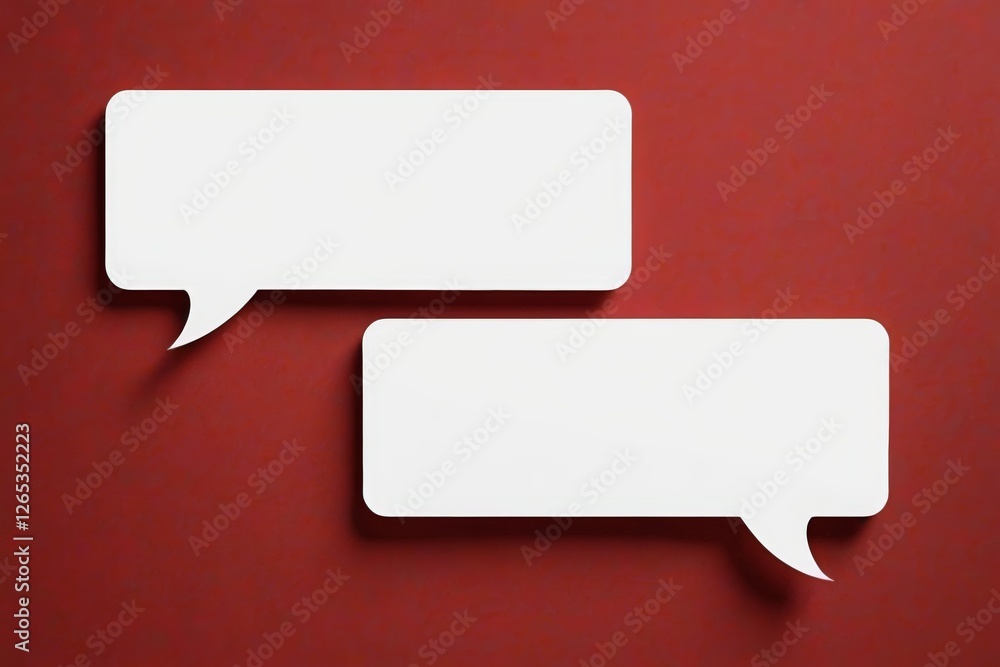 Fototapeta premium two white speech bubbles on a red background with shadows