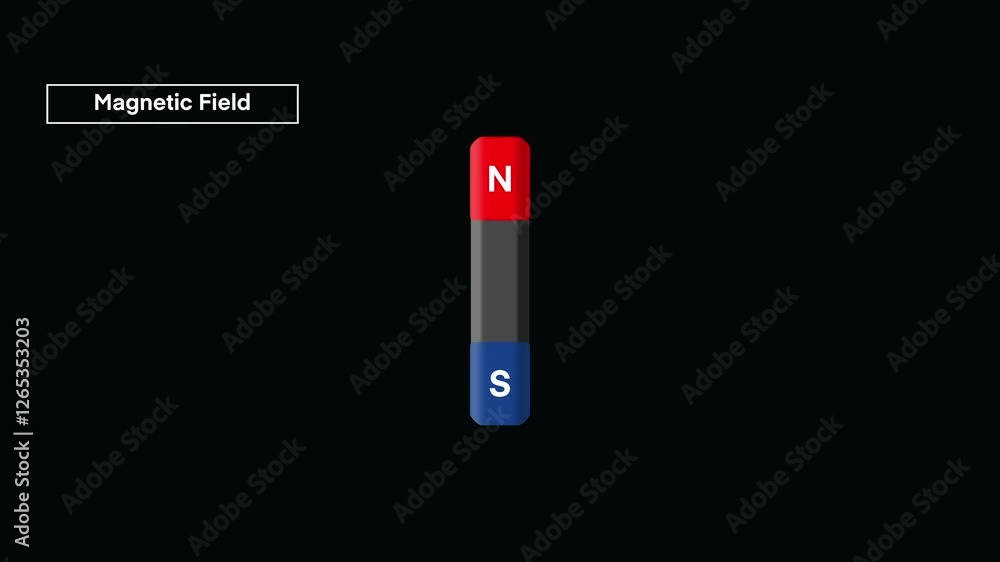 educational illustration depicting a magnetic field around a bar magnet, bar magnet, concentric field lines in red and blue hues against a dark background, science education, physics tutorials educational illustration depicting a magnetic field around a bar magnet, bar magnet, concentric field lines in red and blue hues against a dark background, science education, physics tutorials