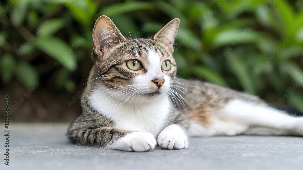 Tabby Cat Resting Outdoors on Concrete Tabby Cat Resting Outdoors on Concrete
